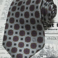 ダンヒル dunhill 良品 微光沢 ネクタイ イタリア製 シルク100% パターン柄 シルバー系ベース D-004614