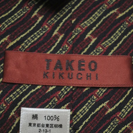 タケオキクチ TAKEO KIKUCHI TK 美品 微光沢 ネクタイ 日本製 シルク100% パターン柄 裏地パターン柄 ミックス J-005219