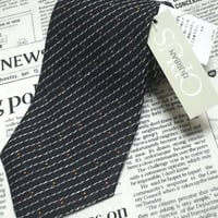 ダーバン DURBAN 美品 新品未使用タグ付き ネクタイ イタリア生地 日本製 シルク 麻 斜めストライプ レジメンタル ドット柄 ダークグレーベース J-005195
