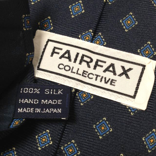 フェアファックス FAIRFAX フェアファクス 美品 微光沢 ネクタイ シルク100% パターン柄 濃紺系 ネイビー系 R-007740