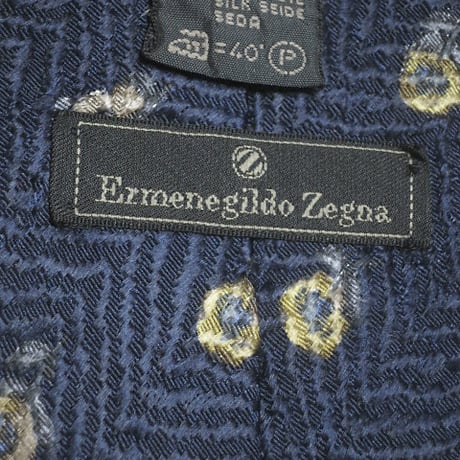 エルメネジルドゼニア Ermenegildo Zegna 良品 ネクタイ イタリア製 シルク100% 小花柄 濃紺系 ネイビー K-005327