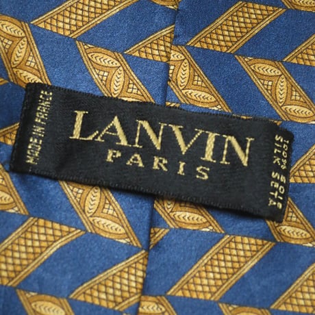 ランバン LANVIN 良品 微光沢 ネクタイ フランス製 シルク100% パターン柄 濃紺系 ネイビー系 K-005386