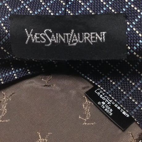 イヴサンローラン Yves Saint Laurent YSL 微光沢 ネクタイ シルク100% 格子柄 ミックス E-006609