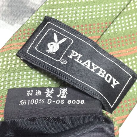 プレイボーイ PLAYBOY 美品 未使用品 微光沢 ネクタイ 斜めストライプ レジメンタル 緑系 グリーン系 C-008518