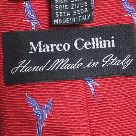 マルコチェリーニ Marco Cellini 良品 微光沢 ネクタイ イタリア製 シルク100% 鳥柄 バード 動物 アニマル 赤系ベース レッド系 E-004761