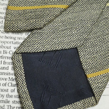 ダンヒル dunhill 美品 微光沢 ネクタイ シルク70% リネン30% 斜めストライプ レジメンタル ミックス N-005607