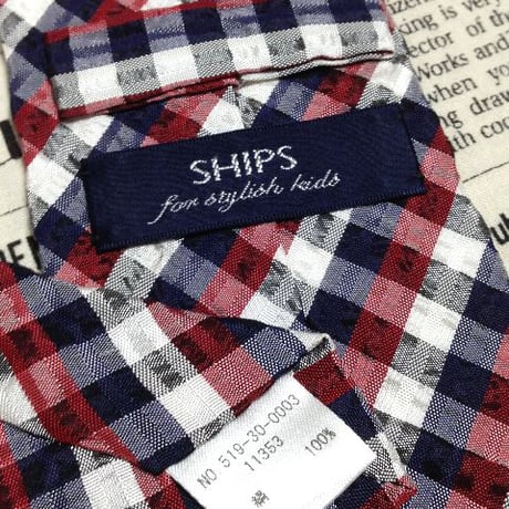 シップス SHIPS 美品 未使用品 微光沢 ネクタイ キッズ 子供 日本製 シルク100% チェック柄 ミックス T-005898