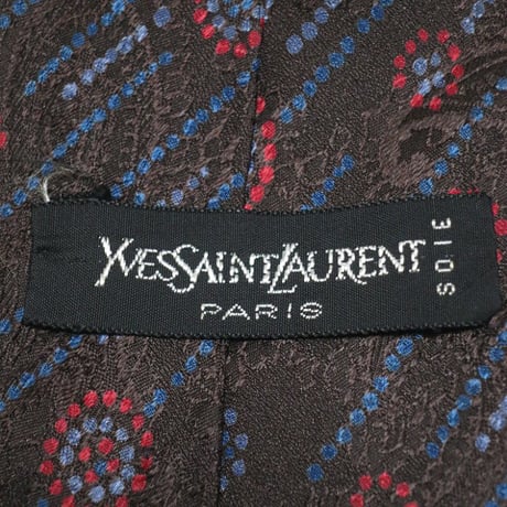 イヴサンローラン Yves Saint Laurent YSL 良品 微光沢 ネクタイ パターン柄 シャドーペイズリー柄 茶系ベース ブラウン E-004673