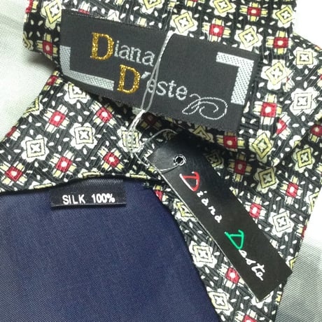 ダイアナ デステ Diana D'este 美品 新品未使用タグ付 微光沢 ネクタイ シルク100% パターン柄 ミックス V-008050