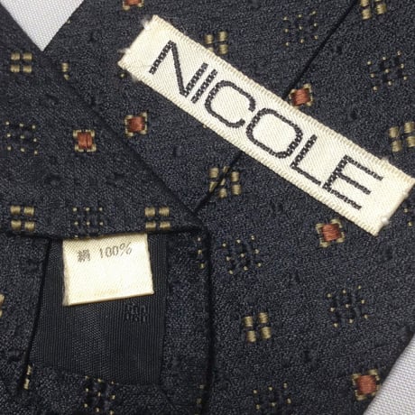 ニコル NICOLE 良品 微光沢 ネクタイ シルク100% パターン柄 黒系 ブラック系 P-009205