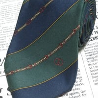 グッチ GUCCI ネクタイ イタリア製 シルク100% 斜めストライプ レジメンタル ベルト柄 濃紺系 ネイビー 緑系 グリーン系 I-005092