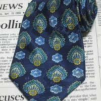 ランバン LANVIN 美品 微光沢 ネクタイ フランス製 シルク100% パターン柄 濃紺系 ネイビー系 K-005389