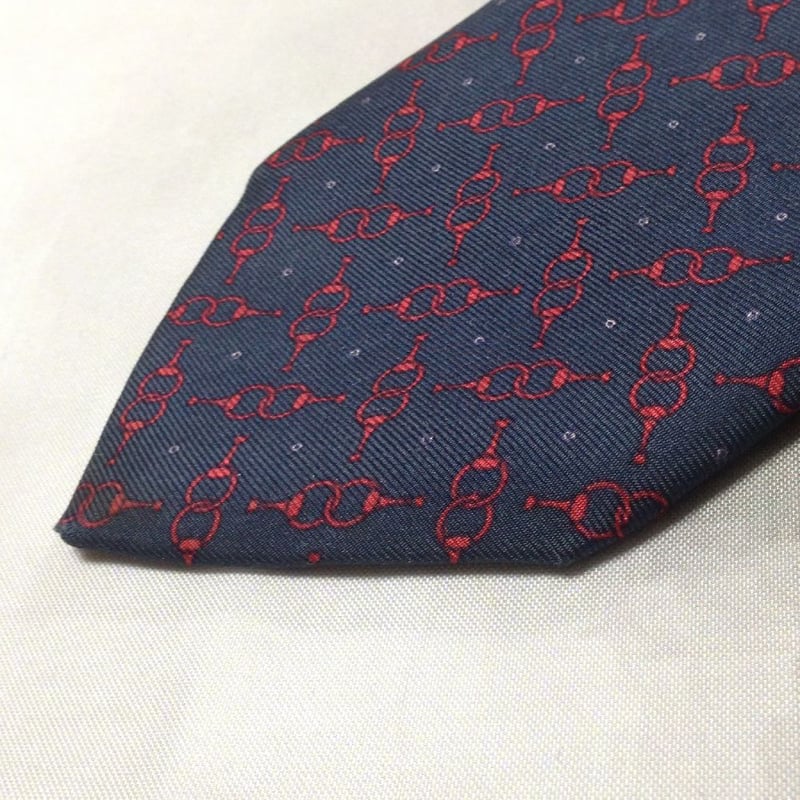 グッチ GUCCI 微光沢 ネクタイ イタリア製 シルク100% パターン柄 濃紺 