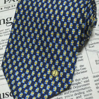 ダンヒル dunhill 美品 新品未使用タグ付き 微光沢 ネクタイ イタリア製 シルク100% パターン柄 濃紺系ベース ネイビー I-005085