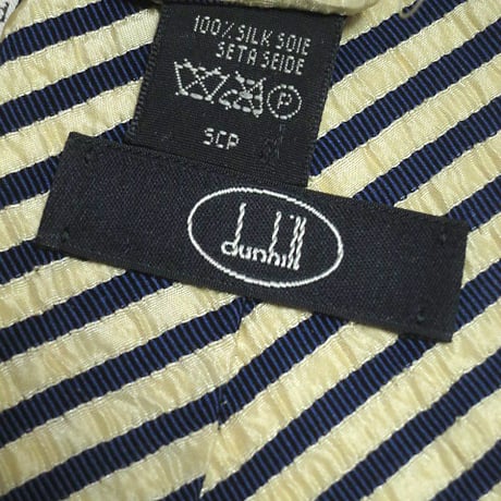 ダンヒル dunhill 美品 未使用品 微光沢 ネクタイ イギリス製 シルク100% 斜めストライプ レジメンタル クリーム色ベース G-004914