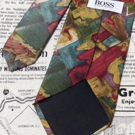 ヒューゴボス HUGO BOSS 良品 微光沢 ネクタイ イタリア製 シルク100% 総柄 ミックス W-006058