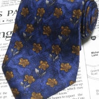 エルメネジルドゼニア Ermenegildo Zegna 良品 微光沢 ネクタイ イタリア製 シルク100% 花柄 濃紺系ベース ネイビー I-005124