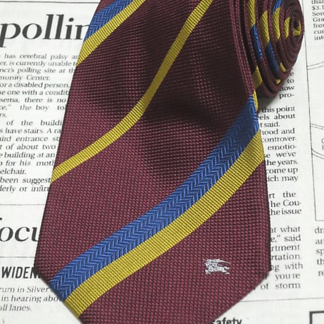 バーバリー Burberry 美品 微光沢 ネクタイ イタリア製 シルク100% 斜めストライプ レジメンタル ブランドマーク ミックス L-005446