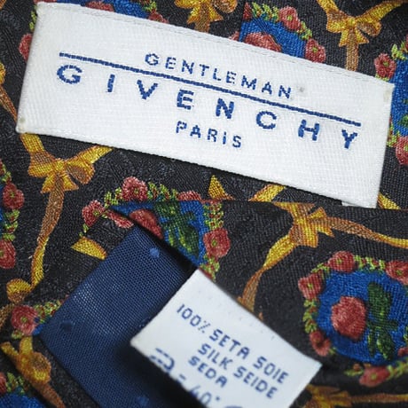ジバンシィ GIVENCHY 微光沢 ネクタイ イタリア製 シルク100% 小花柄 黒系ベース ブラック系 F-004806