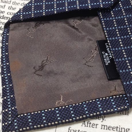 イヴサンローラン Yves Saint Laurent YSL 微光沢 ネクタイ シルク100% 格子柄 ミックス E-006609