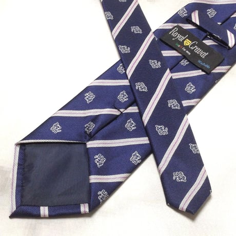 Royal Cravat 美品 微光沢 ネクタイ 斜めストライプ レジメンタル 虎柄 タイガー 濃紺系 ネイビー系 U-009364