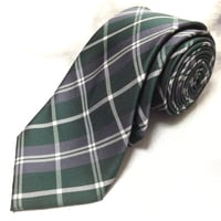 シンプルフレーズクラバット SIMPLE PHRASE CRAVAT 美品 微光沢 ネクタイ チェック柄 緑系 グリーン系 W-009424