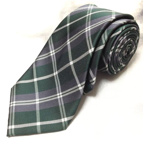 シンプルフレーズクラバット SIMPLE PHRASE CRAVAT 美品 微光沢 ネクタイ チェック柄 緑系 グリーン系 W-009424