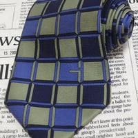 グッチ GUCCI 良品 微光沢 ネクタイ イタリア製 シルク100% ブロック柄 紺系ベース ネイビー G-004862