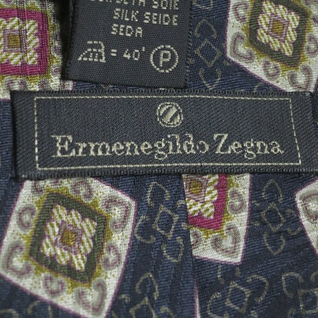 エルメネジルドゼニア Ermenegildo Zegna 微光沢 ネクタイ イタリア製 シルク100% パターン柄 濃紺系ベース ネイビー J-005216