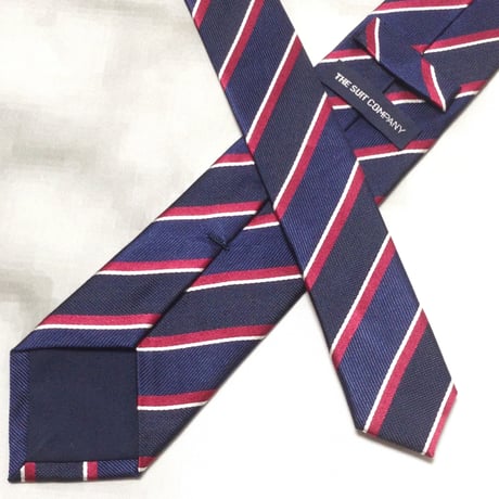 スーツカンパニー THE SUIT COMPANY 良品 微光沢 ネクタイ 斜めストライプ レジメンタル 濃紺系 ネイビー系 U-009331