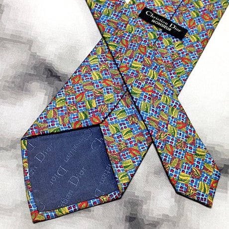 クリスチャンディオール Christian Dior 美品 未使用品 微光沢 ネクタイ シルク100% パターン柄 ミックス M-009104