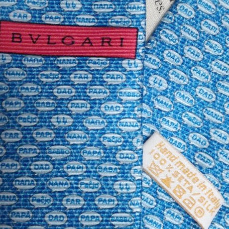 ブルガリ BVLGARI 微光沢 ネクタイ イタリア製 シルク100% パターン柄 青系 ブルー系 T-005922