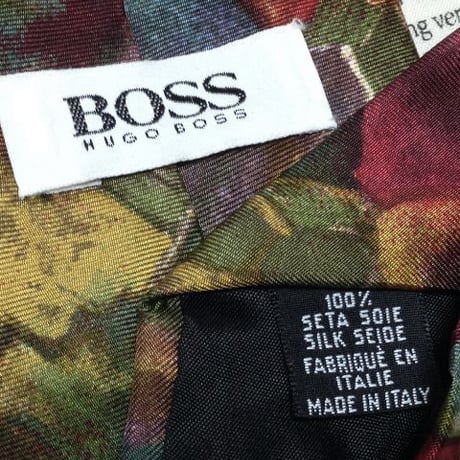 ヒューゴボス HUGO BOSS 良品 微光沢 ネクタイ イタリア製 シルク100% 総柄 ミックス W-006058