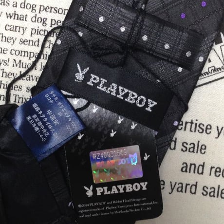 プレイボーイ VIP PLAYBOY 美品 新品未使用タグ付 微光沢 ネクタイ ウサギ ドット柄 黒系 ブラック系 O-007643