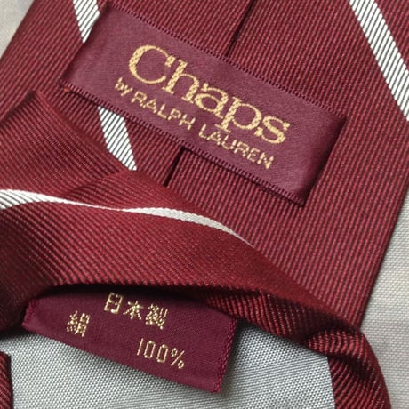 チャップス ラルフローレン CHAPS RALPH LAUREN 良品 微光沢 ネクタイ 斜めストライプ エンブレム ワインレッド系 赤系 X-008123