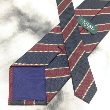 リーガル REGAL 良品 微光沢 ネクタイ シルク100% 斜めストライプ レジメンタル 濃紺系 ネイビー系 V-009403
