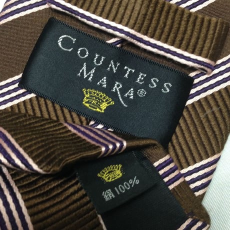 カンタスマーラ COUNTESS MARA 微光沢 ネクタイ 日本製 斜めストライプ レジメンタル 茶系 ブラウン系 U-009358