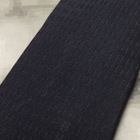エルメス HERMES 微光沢 ネクタイ シルク100% ファソネ ファソネH H織 濃紺系 ネイビー系 V-007963