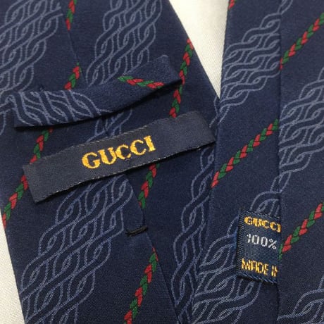 グッチ GUCCI 微光沢 ネクタイ イタリア製 シルク100% パターン柄 濃紺系 ネイビー系 S-007847