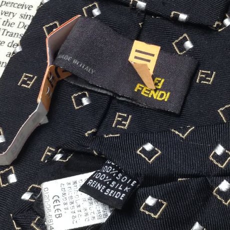 フェンディ FENDI 良品 クリーニング済 微光沢 ネクタイ イタリア製 シルク100% ブランドロゴ柄 パターン柄 ミックス Z-006258