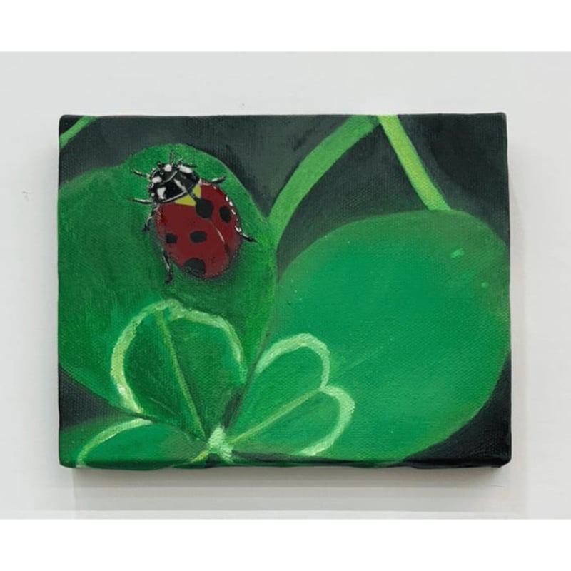 絵画・額縁・版画・芳岡 ひでき・新品未使用・お茶・てんとう虫・美術品・インテリア 原画】少し移動したhappyてんとう虫 | Art Gallery