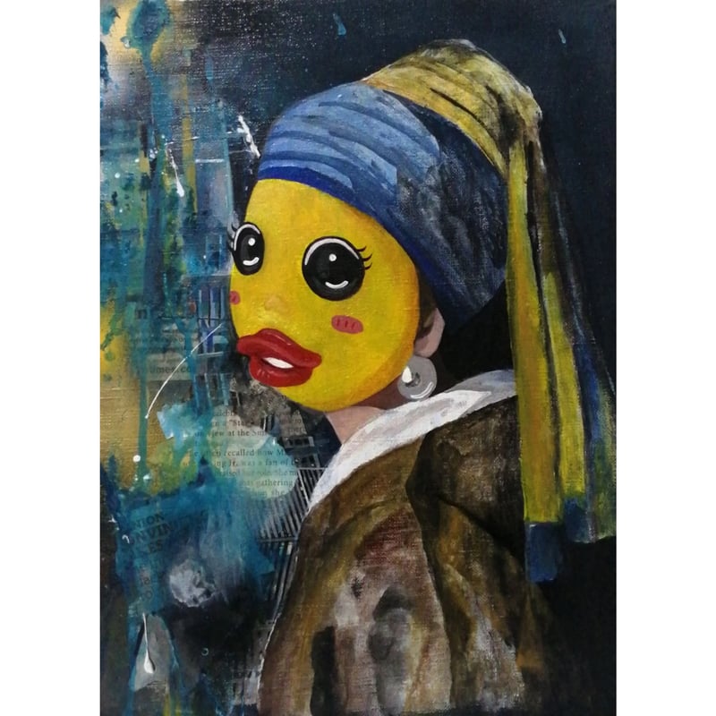 真珠の耳飾りの豚　unique 一点もの　原画 真珠の耳飾りの豚 unique 一点もの 原画