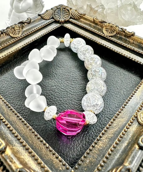 High Quality Pink Sapphire × Rainbow Crackle Quartz × Matte Crystal