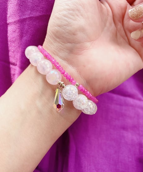 Rainbow Rosequartz ✖ Rainbow Crackle Quartz  （スワロフスキークリスタル）