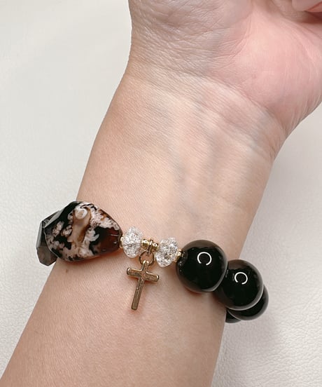 Charry Blossom Agate  × Morion