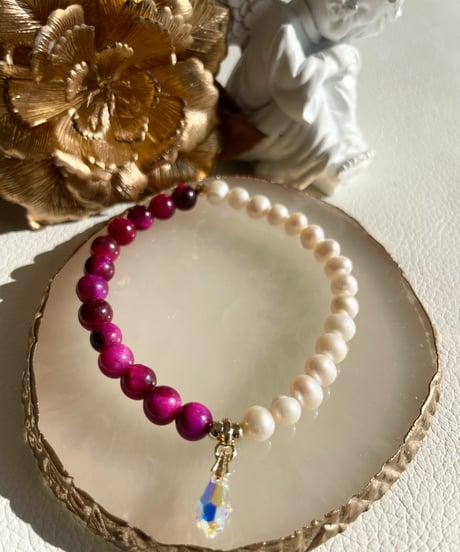 pink Tiger eye× Freshwater pearl