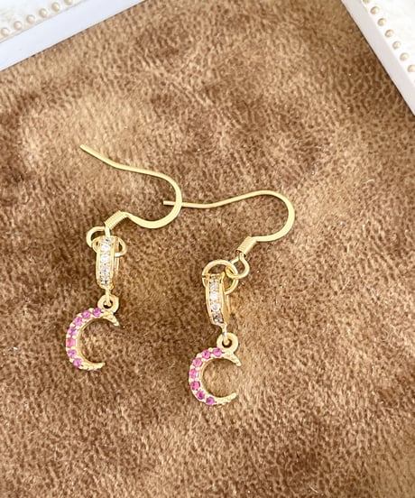 mini stone moon ピアス（ピンク）