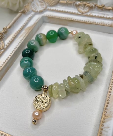 Green Prehnite × Green Stripeagate