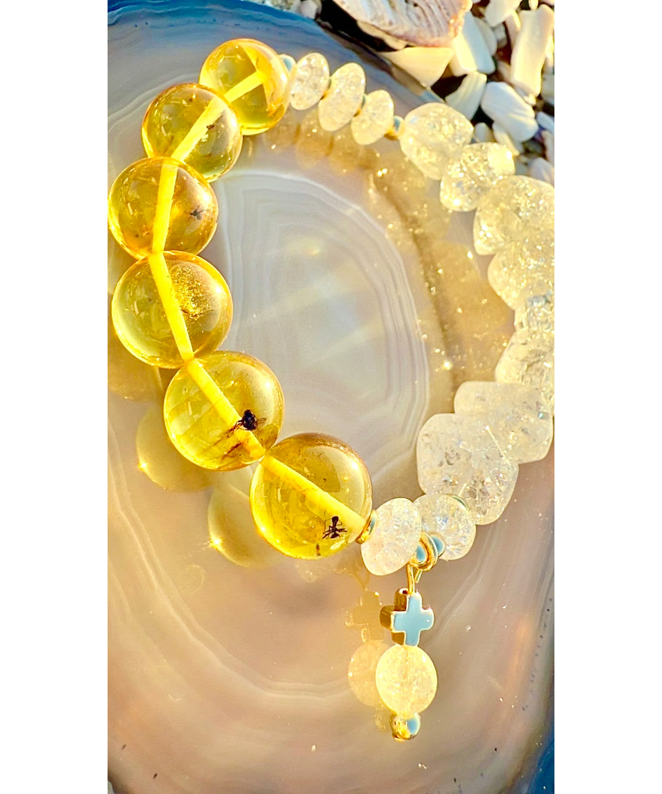 虫入りアンバー（琥珀）×ハイクオリティークオーツ（限定数本