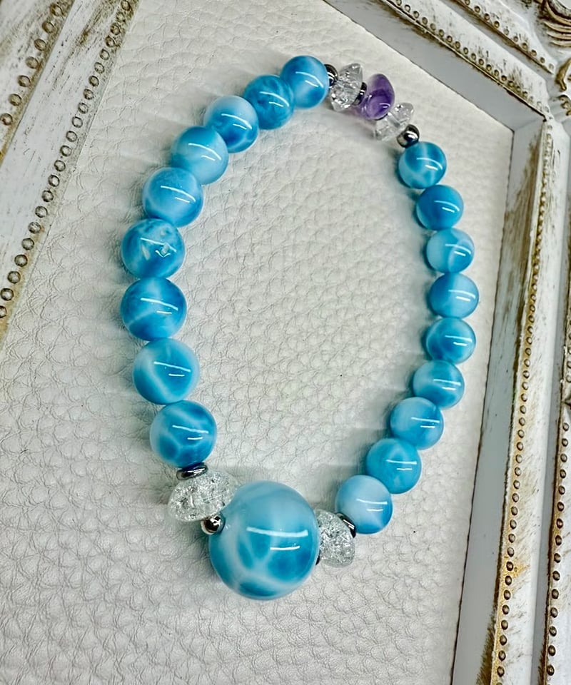 ★(りん！)ペタライト 7.8ミリ珠 ブレスA(珍品！) High Quality Larimar（限定1本） | UNITY